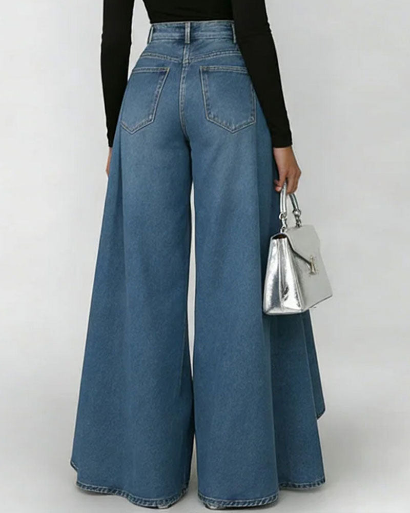 High Waist Wide Leg Jeans mit Layer-Design – Trendige Statement Denim Hose für Damen