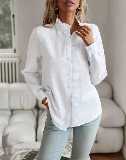 Elegante Rüschenbluse mit Strukturmuster – Luftige Langarmbluse für Damen