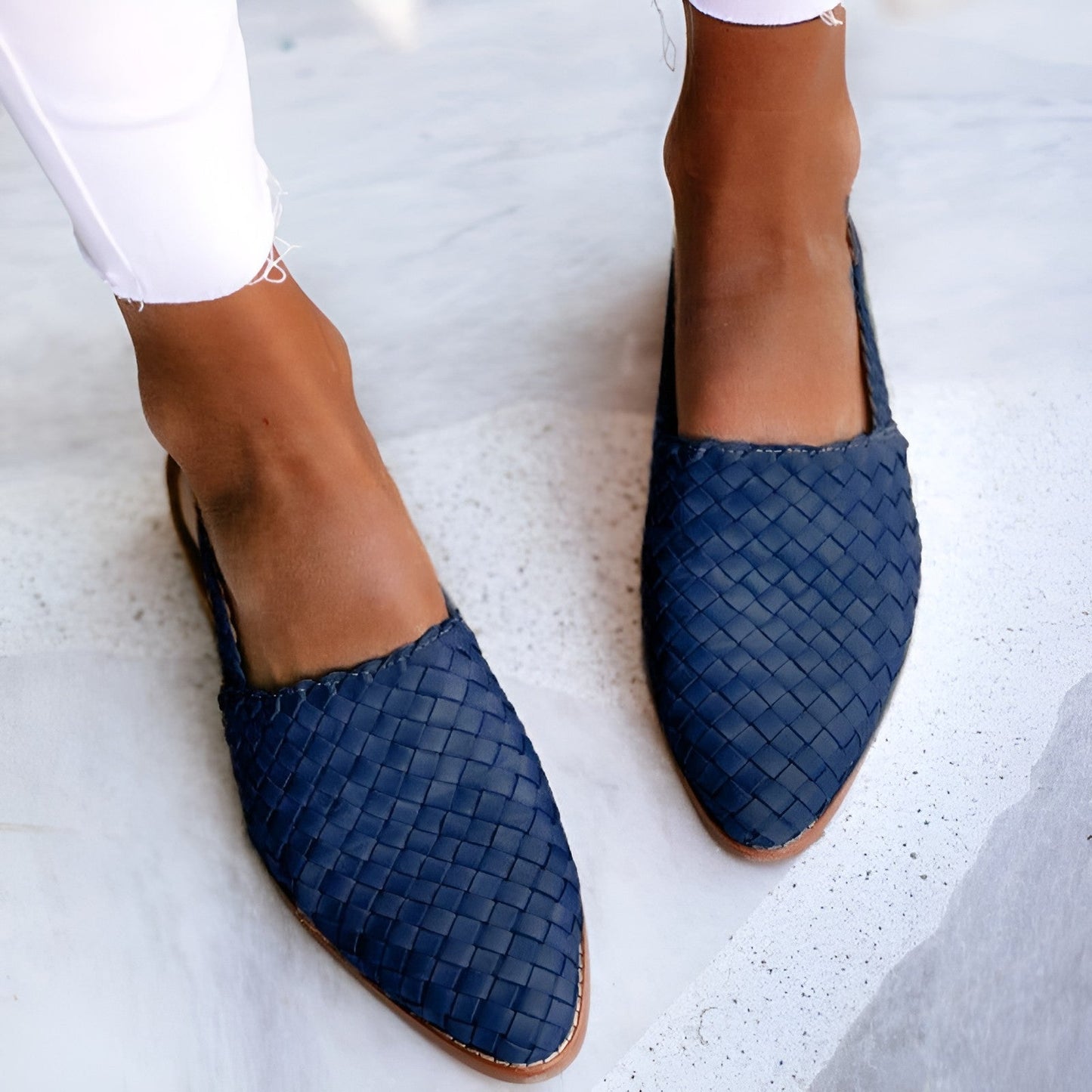 Geflochtene Slingback-Ballerinas für Damen – Elegante Sommer Slipper mit spitzer Zehenform