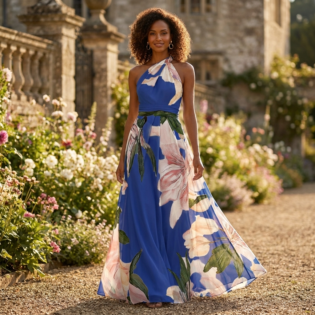 Elegantes Maxikleid mit floralem Print für Damen – Luftiges Neckholder Sommerkleid
