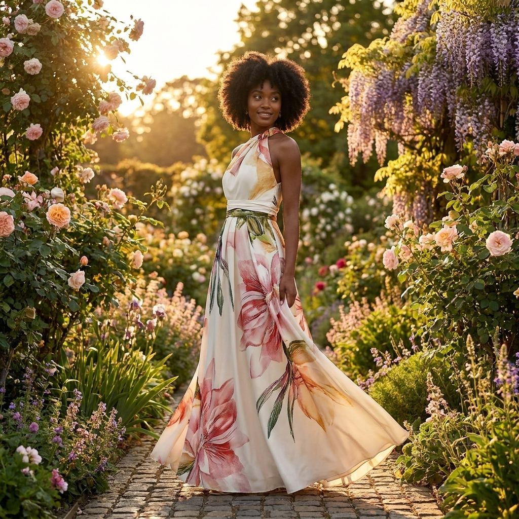 Elegantes Maxikleid mit floralem Print für Damen – Luftiges Neckholder Sommerkleid