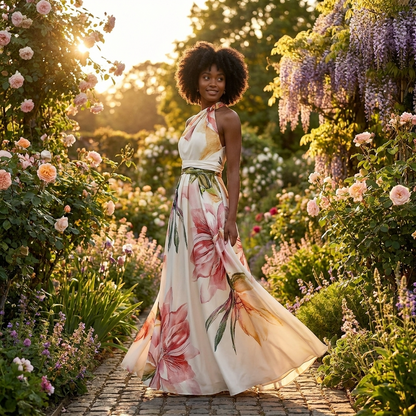 Elegantes Maxikleid mit floralem Print für Damen – Luftiges Neckholder Sommerkleid