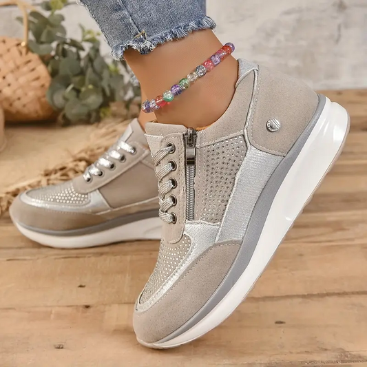 Ysaline - Ergonomische, Bequeme und Elegante Sneakers für Lange Spaziergänge und City-Trips mit Glänzenden Schnürsenkeln und Reißverschluss