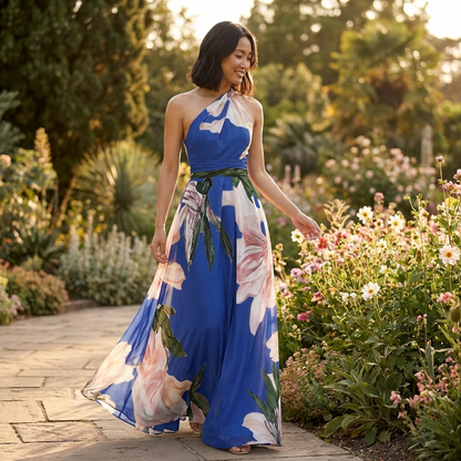 Elegantes Maxikleid mit floralem Print für Damen – Luftiges Neckholder Sommerkleid
