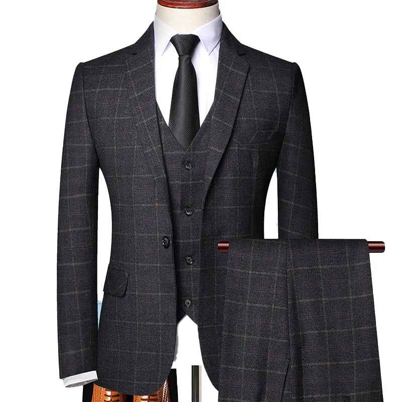 Eleganter Herren 3-Teile Anzug kariert – Slim Fit Business- & Hochzeitsanzug