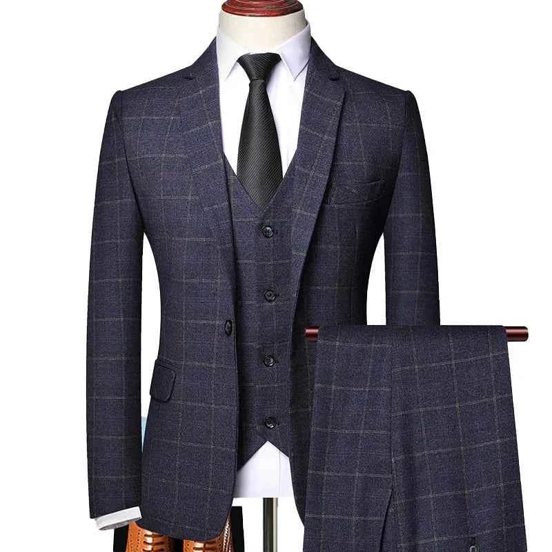 Eleganter Herren 3-Teile Anzug kariert – Slim Fit Business- & Hochzeitsanzug