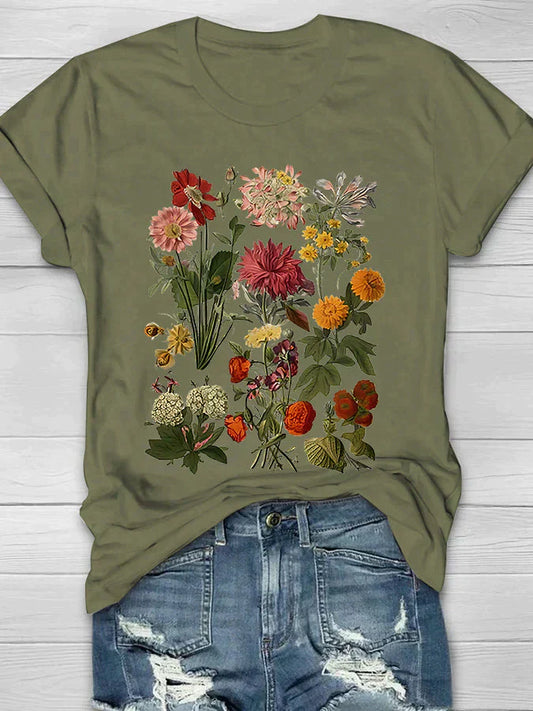 Azéline - Vintage T-Shirt für Frauen mit kurzen Ärmeln und floralem Druck