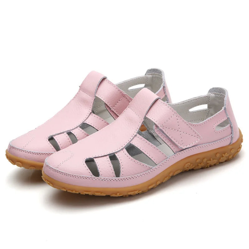 Bequeme Leder-Sandalen mit Klettverschluss – Atmungsaktive Sommer Schuhe für Damen