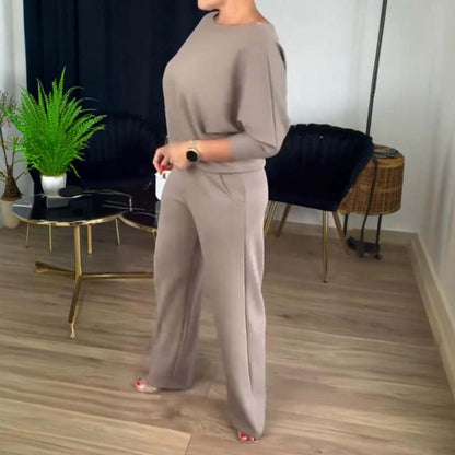 Mirevel - Drei-Teiliges Set für Frauen, Bequem und Elegant, bestehend aus einem Top, einem Blazer und einer Hose in Uni-Farbe