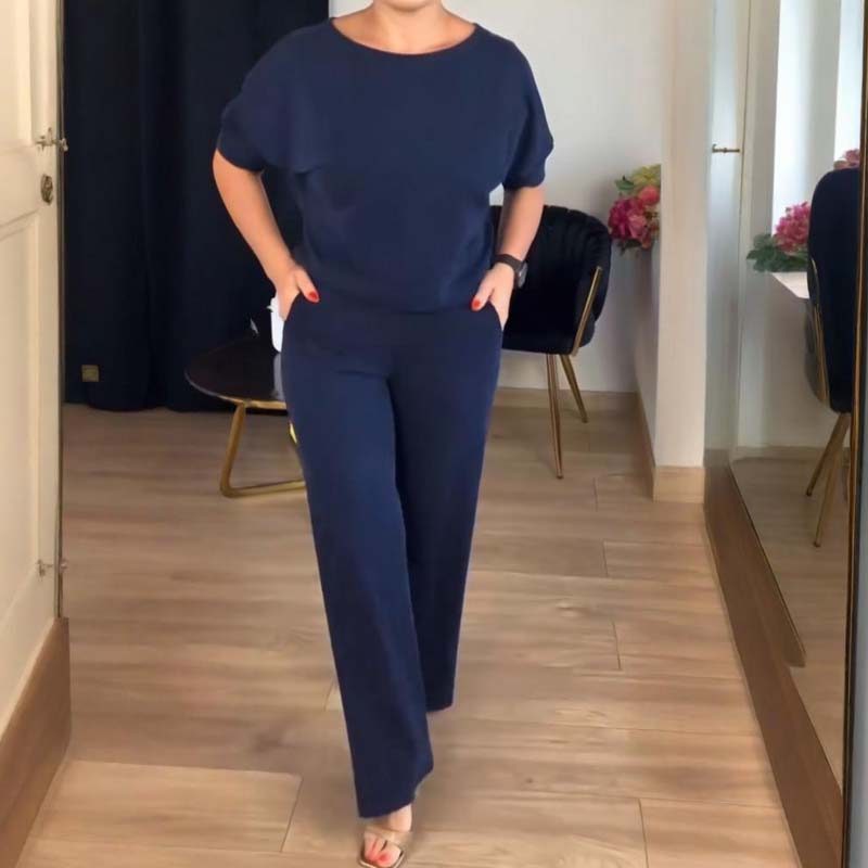 Mirevel - Drei-Teiliges Set für Frauen, Bequem und Elegant, bestehend aus einem Top, einem Blazer und einer Hose in Uni-Farbe