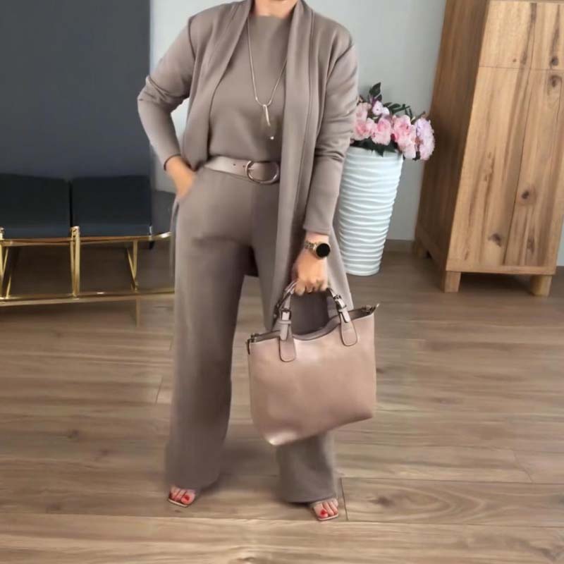 Mirevel - Drei-Teiliges Set für Frauen, Bequem und Elegant, bestehend aus einem Top, einem Blazer und einer Hose in Uni-Farbe