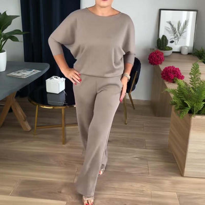 Mirevel - Drei-Teiliges Set für Frauen, Bequem und Elegant, bestehend aus einem Top, einem Blazer und einer Hose in Uni-Farbe