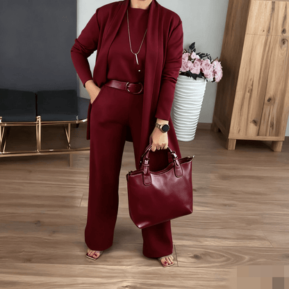 Mirevel - Drei-Teiliges Set für Frauen, Bequem und Elegant, bestehend aus einem Top, einem Blazer und einer Hose in Uni-Farbe