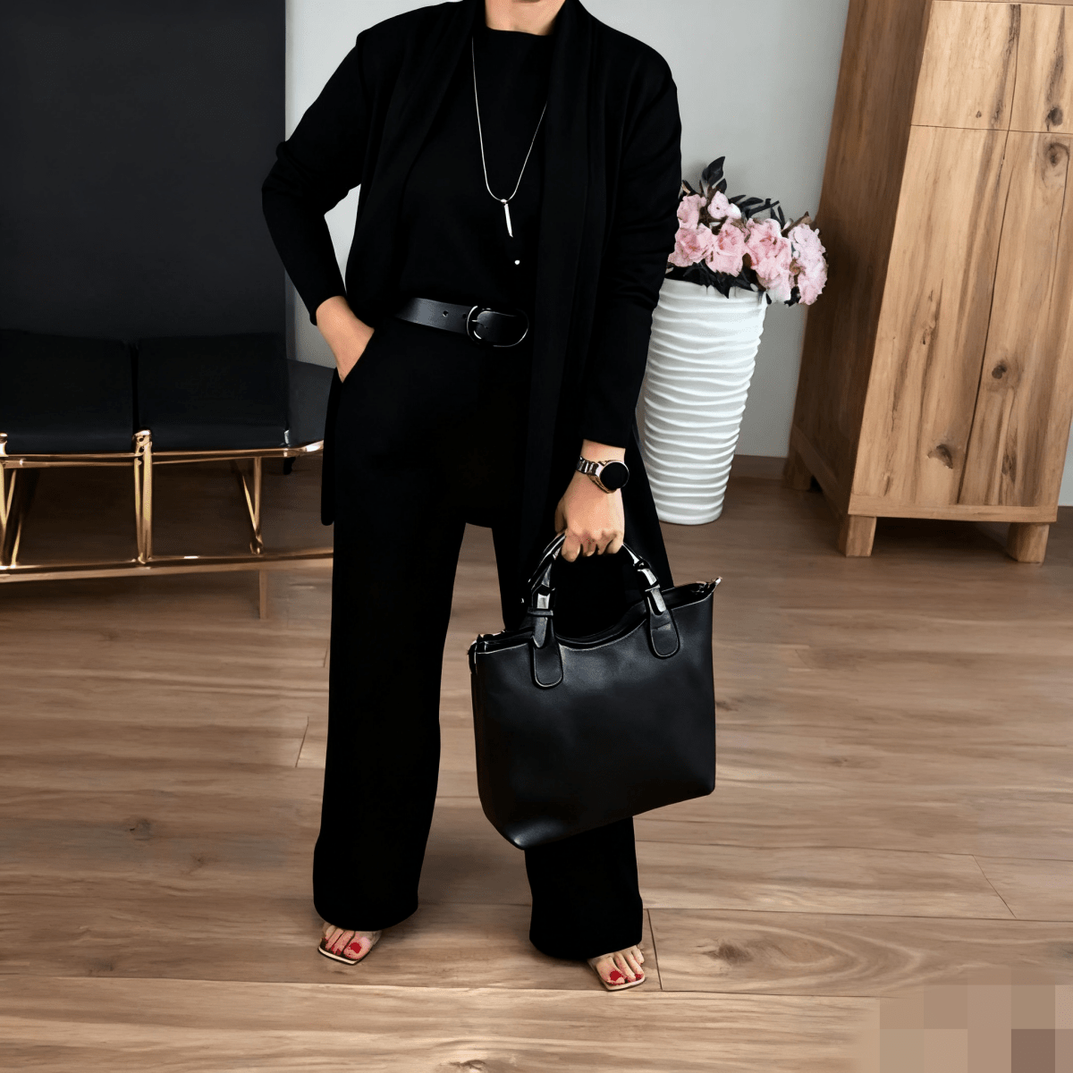 Mirevel - Drei-Teiliges Set für Frauen, Bequem und Elegant, bestehend aus einem Top, einem Blazer und einer Hose in Uni-Farbe