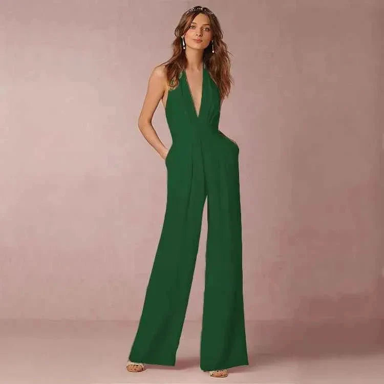 Eleganter Neckholder Jumpsuit mit weitem Bein – Rückenfreier Overall für Damen