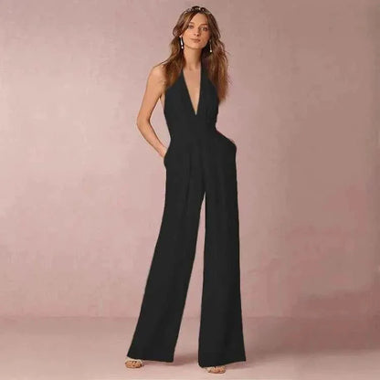 Eleganter Neckholder Jumpsuit mit weitem Bein – Rückenfreier Overall für Damen