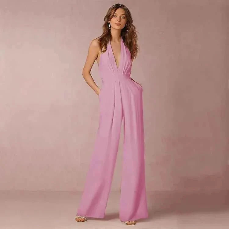 Eleganter Neckholder Jumpsuit mit weitem Bein – Rückenfreier Overall für Damen