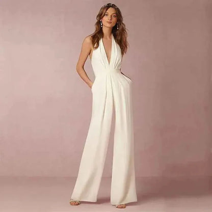 Eleganter Neckholder Jumpsuit mit weitem Bein – Rückenfreier Overall für Damen