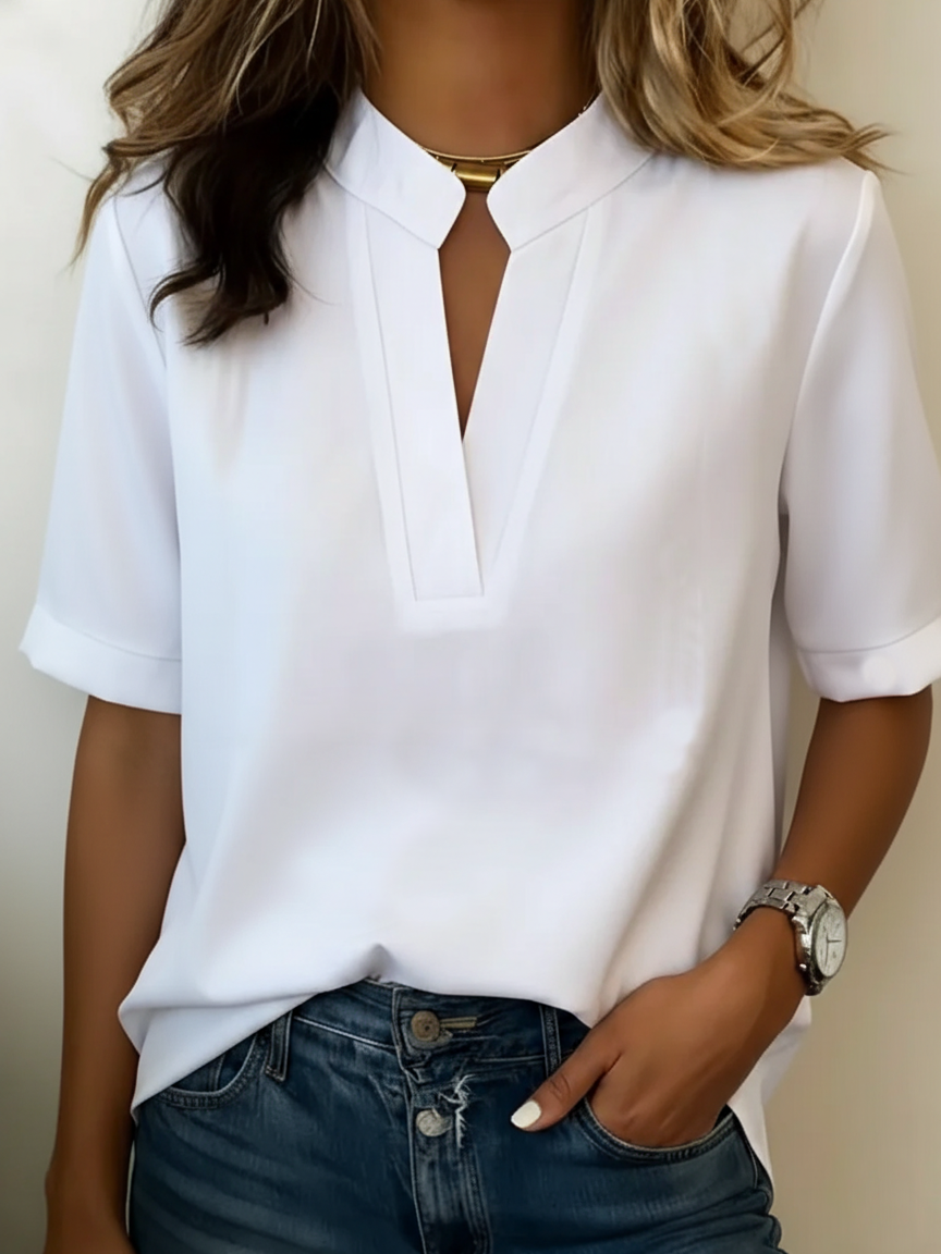 Lässige Bluse mit V-Ausschnitt für Damen – Lockeres Kurzarmshirt im eleganten Casual-Look