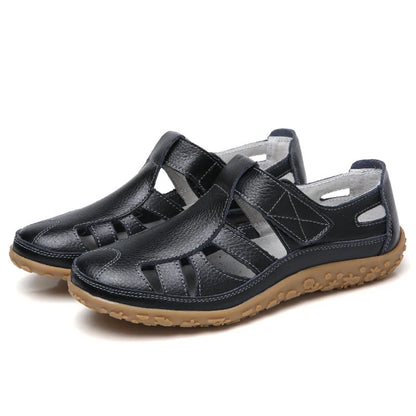 Bequeme Leder-Sandalen mit Klettverschluss – Atmungsaktive Sommer Schuhe für Damen