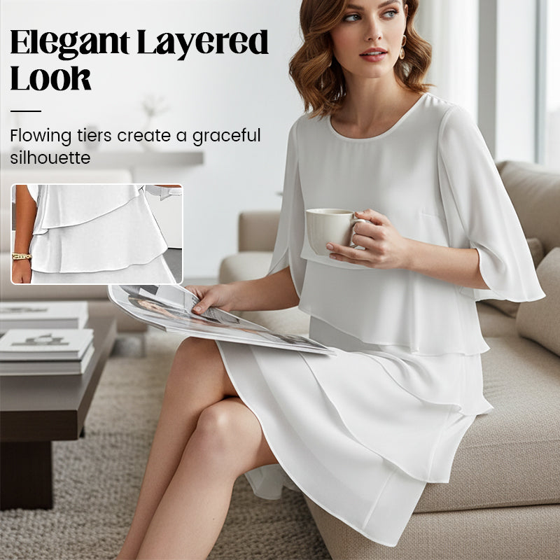 Elegantes Layered Rüschenkleid mit Flatterärmeln für Damen – Luftiges Sommerkleid mit lockerem Schnitt