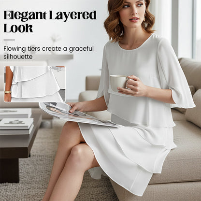 Elegantes Layered Rüschenkleid mit Flatterärmeln für Damen – Luftiges Sommerkleid mit lockerem Schnitt