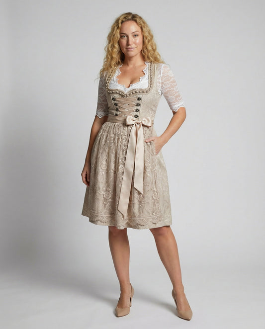 Elegantes Spitzen Dirndl Kleid für Damen – Figurbetontes Trachtenkleid mit Schleife & Vintage-Charme