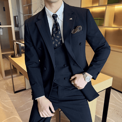 Eleganter Herren Doppelreiher Anzug Slim Fit – Business & Hochzeitsanzug 3-Teilig