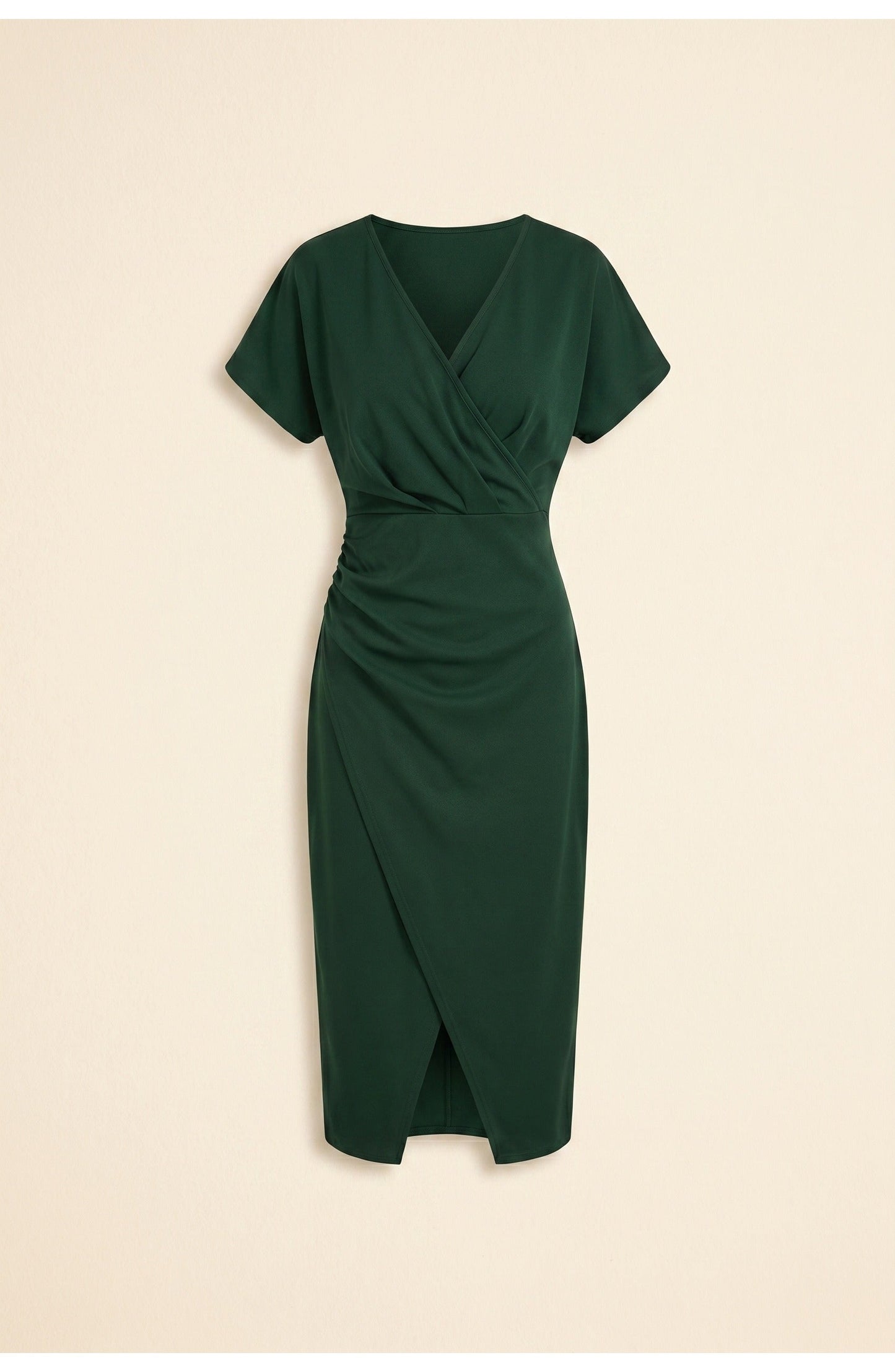 Elegantes Wickelkleid mit V-Ausschnitt für Damen – Figurbetontes Midikleid mit Taillenraffung & Schlitz
