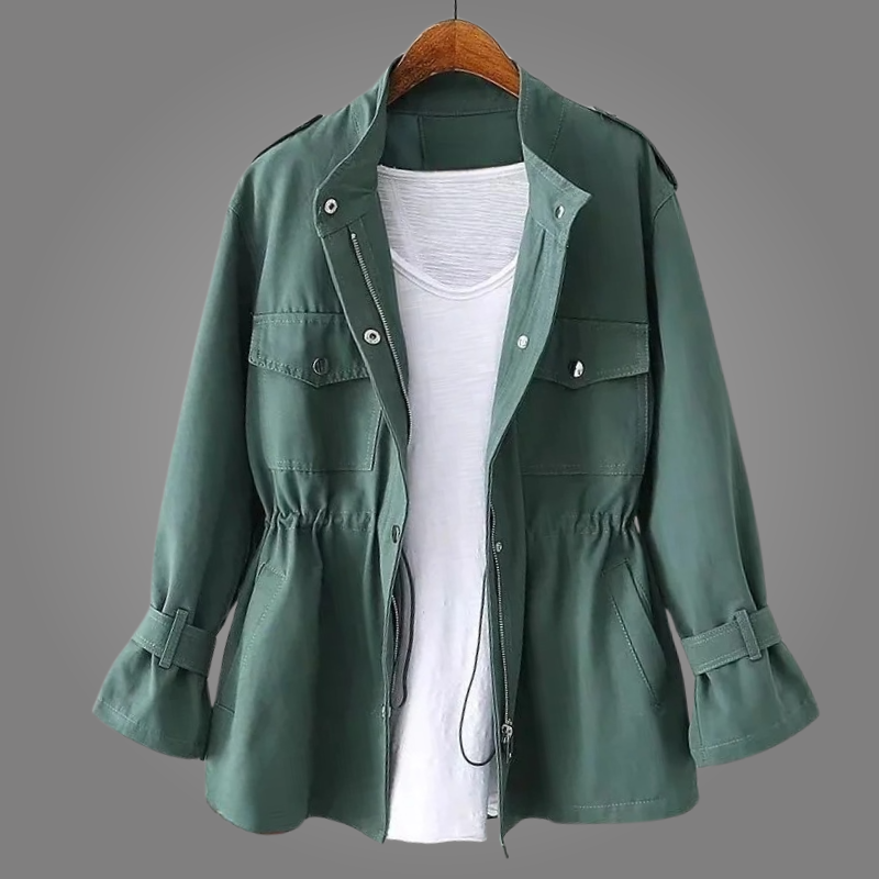 Leichte Übergangsjacke für Damen mit Taillenzug Taschen und modernem Utility Stil