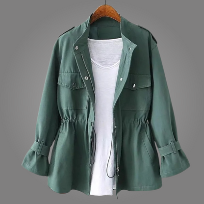 Leichte Übergangsjacke für Damen mit Taillenzug Taschen und modernem Utility Stil