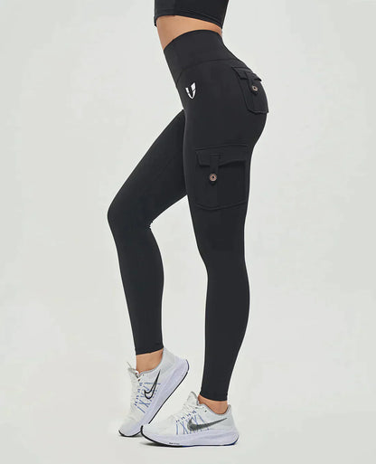 High-Waist Cargo Leggings mit Taschen – Figurformende Sportleggings atmungsaktiv für Damen
