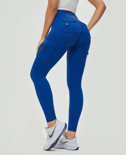 High-Waist Cargo Leggings mit Taschen – Figurformende Sportleggings atmungsaktiv für Damen