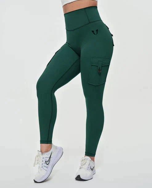 High-Waist Cargo Leggings mit Taschen – Figurformende Sportleggings atmungsaktiv für Damen