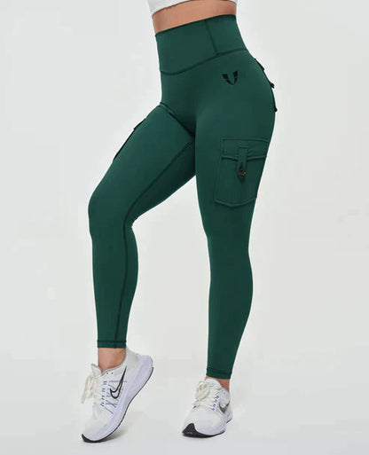High-Waist Cargo Leggings mit Taschen – Figurformende Sportleggings atmungsaktiv für Damen