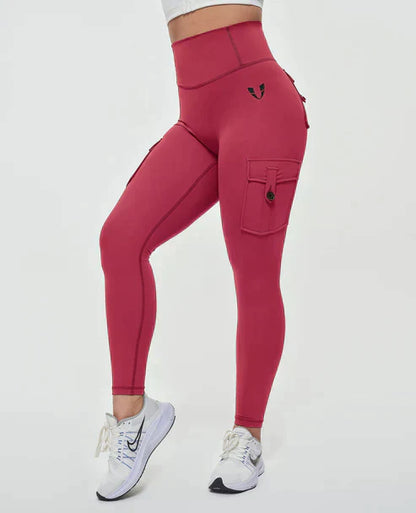 High-Waist Cargo Leggings mit Taschen – Figurformende Sportleggings atmungsaktiv für Damen