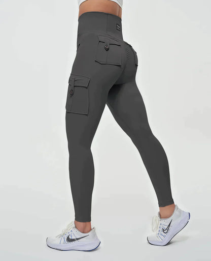 High-Waist Cargo Leggings mit Taschen – Figurformende Sportleggings atmungsaktiv für Damen