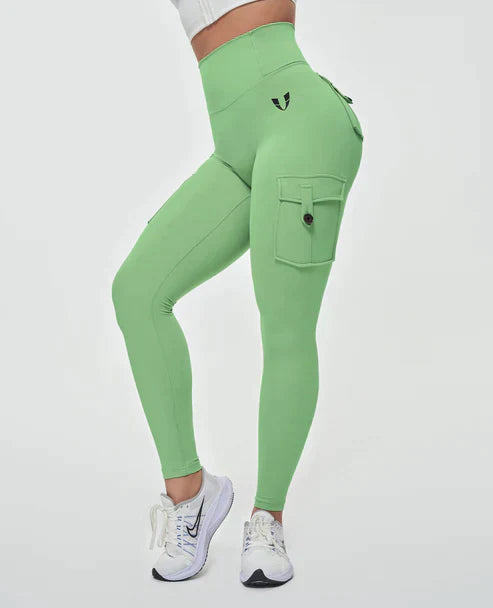 High-Waist Cargo Leggings mit Taschen – Figurformende Sportleggings atmungsaktiv für Damen
