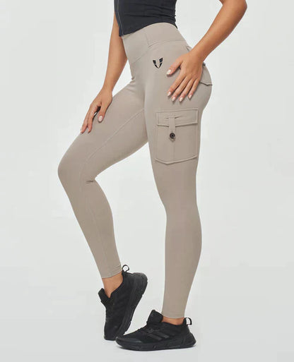 High-Waist Cargo Leggings mit Taschen – Figurformende Sportleggings atmungsaktiv für Damen