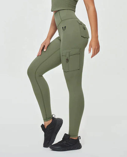 High-Waist Cargo Leggings mit Taschen – Figurformende Sportleggings atmungsaktiv für Damen