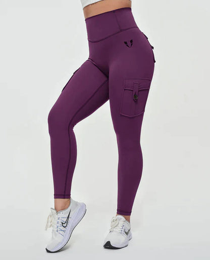 High-Waist Cargo Leggings mit Taschen – Figurformende Sportleggings atmungsaktiv für Damen