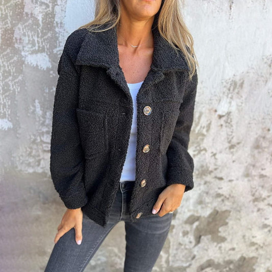 Ysaloria - Bequeme und Stylische Kurze Frühlingsjacke aus Weichem Teddy mit Knöpfen