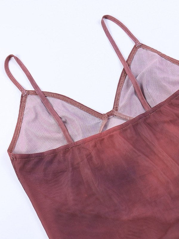 Vaïone - Asymmetrisches Mesh Crop-Top für Frauen mit V-Ausschnitt und feinen Spaghettiträgern