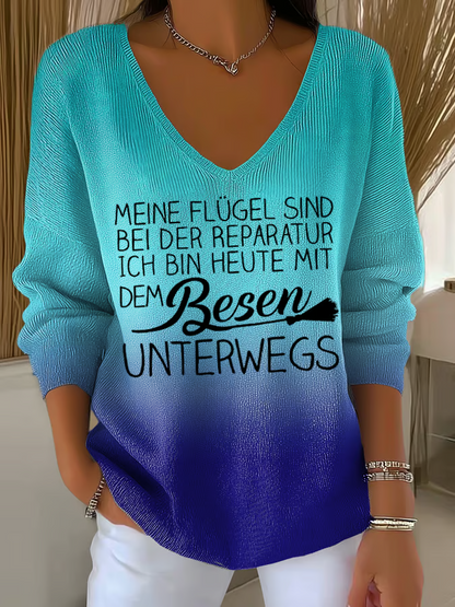 Lässiges V-Ausschnitt T-Shirt mit Spruch – Lockeres Statement Shirt für Damen