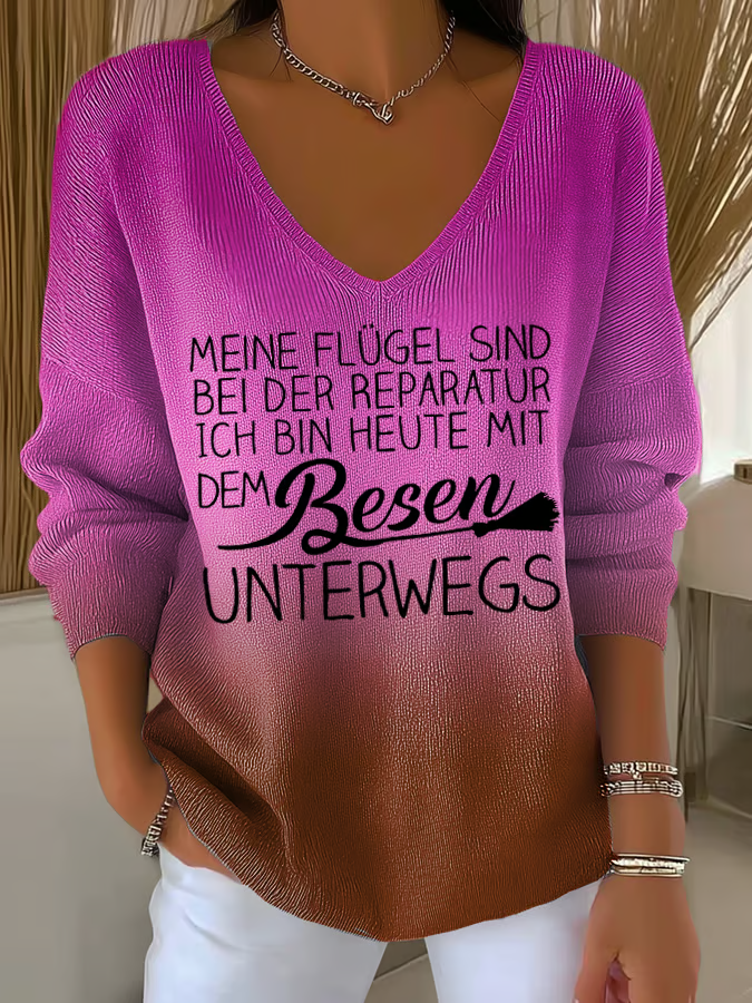 Lässiges V-Ausschnitt T-Shirt mit Spruch – Lockeres Statement Shirt für Damen
