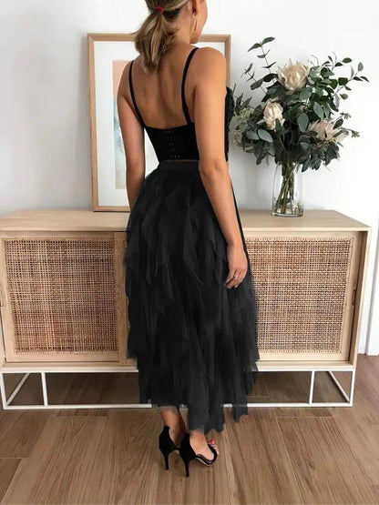 Eleganter Tüll Midirock mit Volants – Luftiger Layering Rock für Damen