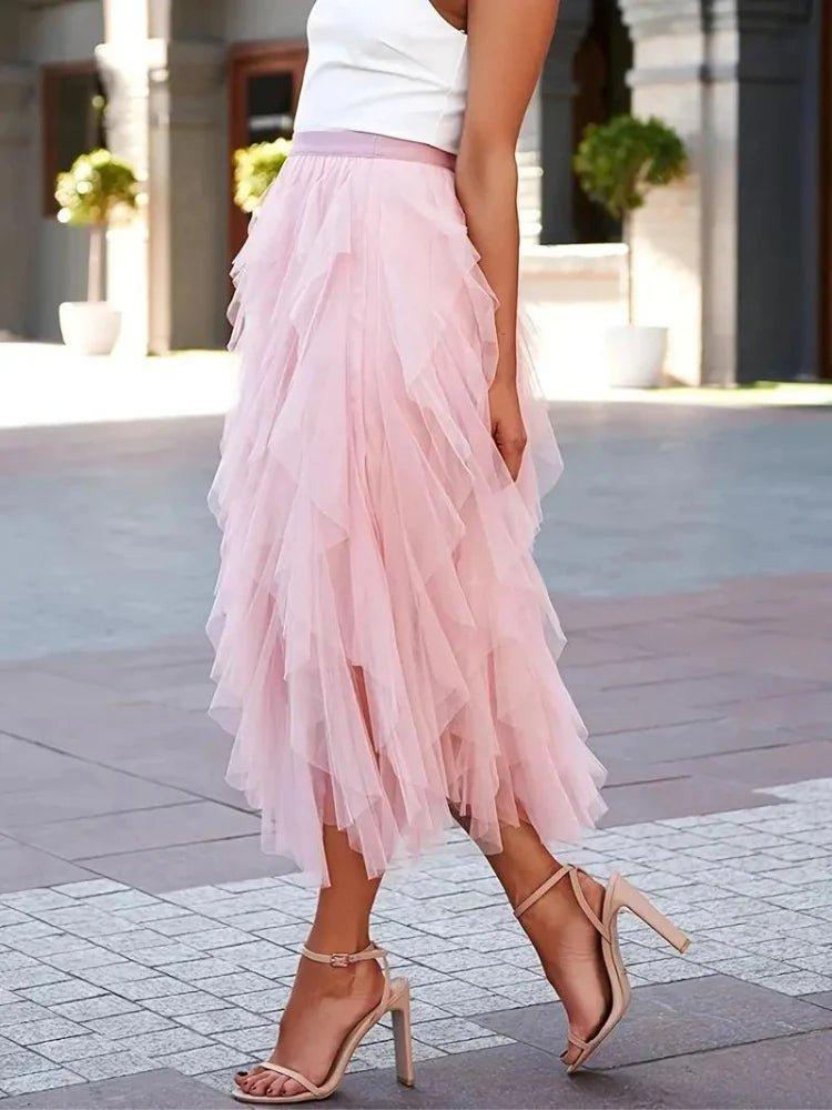 Eleganter Tüll Midirock mit Volants – Luftiger Layering Rock für Damen