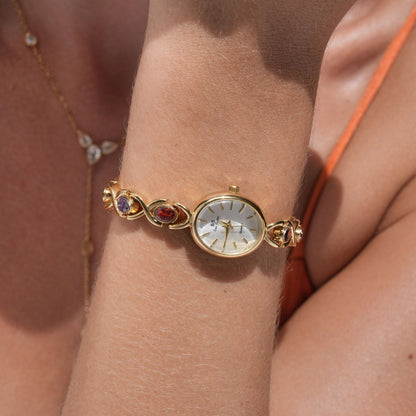 Elegante Armbanduhr mit Edelstein-Design für Damen – Goldene Quarz Uhr im Schmuckstil