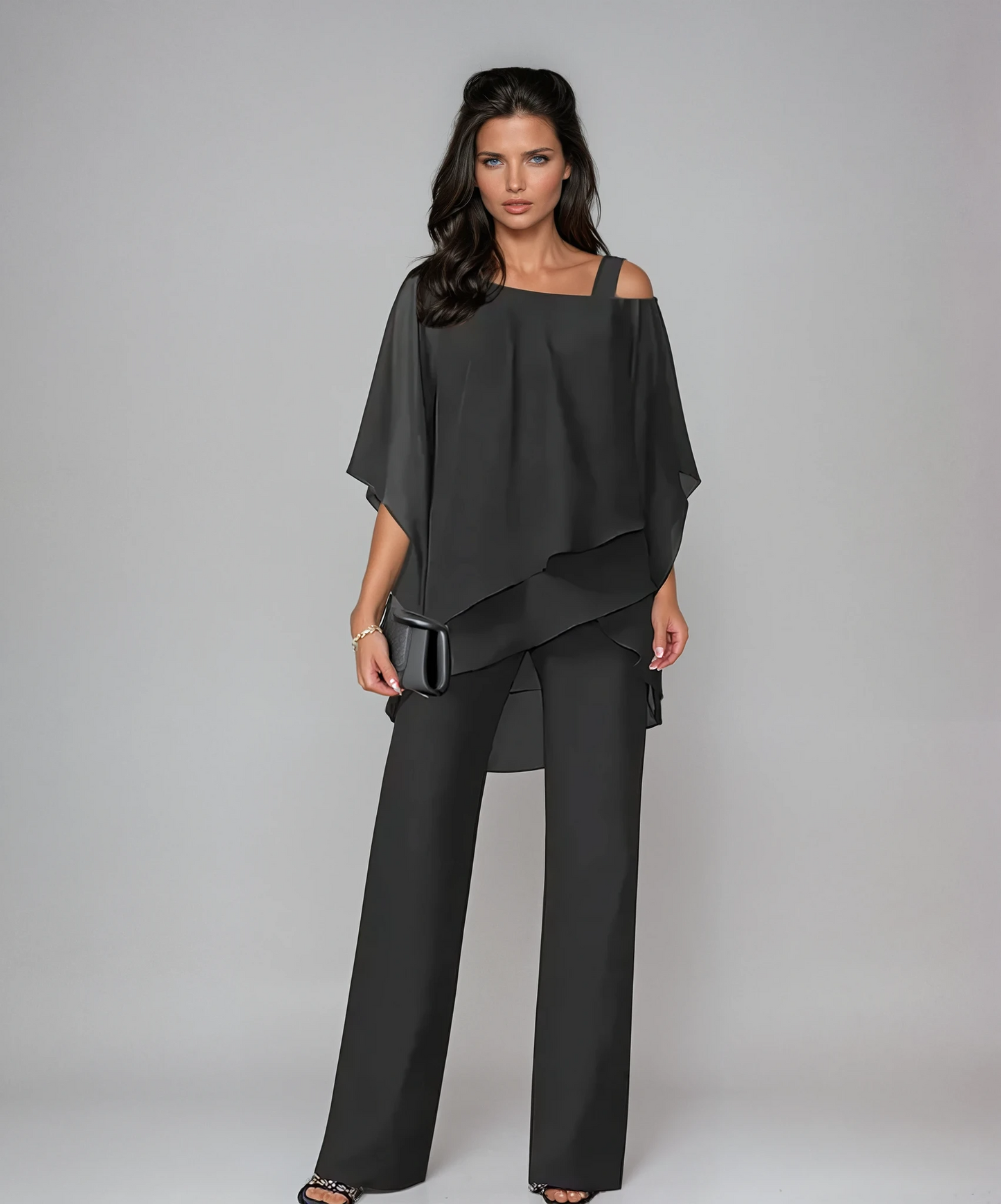 Elegantes 2-Teiler Set mit Chiffon-Top & Wide Leg Hose – Lockeres Outfit für Damen