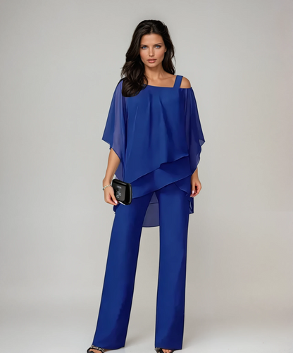 Elegantes 2-Teiler Set mit Chiffon-Top & Wide Leg Hose – Lockeres Outfit für Damen